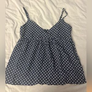 Navy and White Polka Dot Blouse